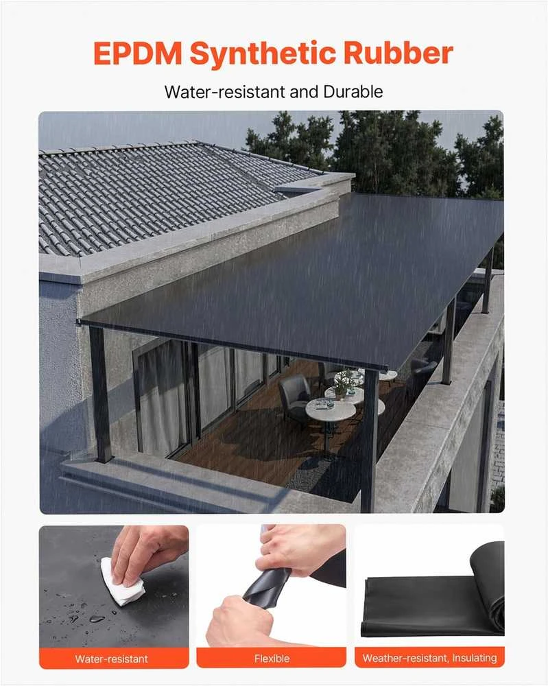 EPDM gumos stogo dangos ritinys, hidroizoliacija kemperių stogams ir tvenkiniams, lankstus patvarus paklotas, 1.14 mm EPDM stogo ritinys, vandeniui atspari stogo membrana gyvenamosioms ir mobiliosioms reikmėms