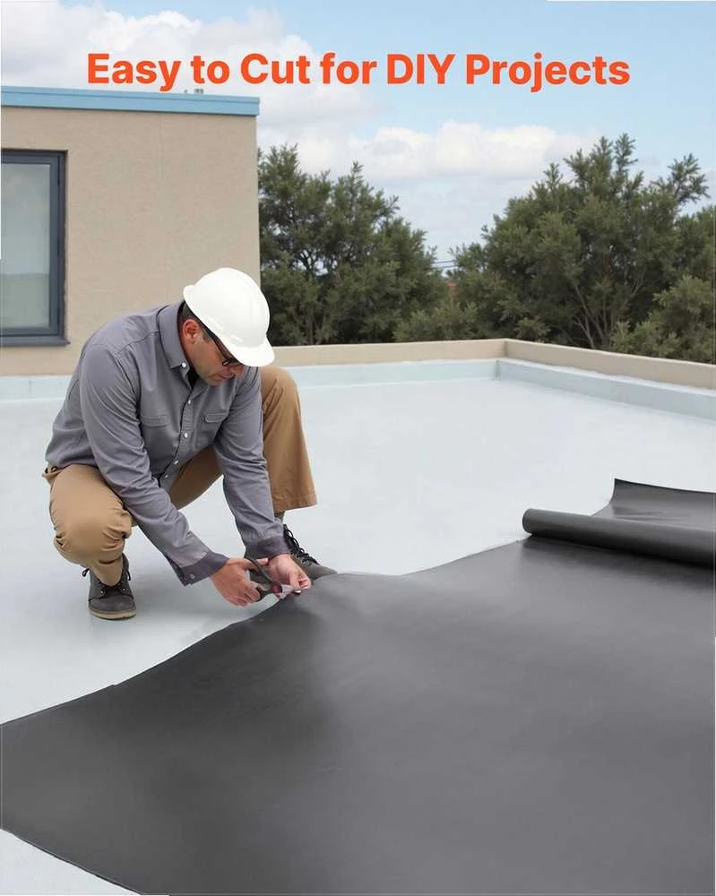 EPDM gumos stogo dangos ritinys, hidroizoliacija kemperių stogams ir tvenkiniams, lankstus patvarus paklotas, 1.14 mm EPDM stogo ritinys, vandeniui atspari stogo membrana gyvenamosioms ir mobiliosioms reikmėms