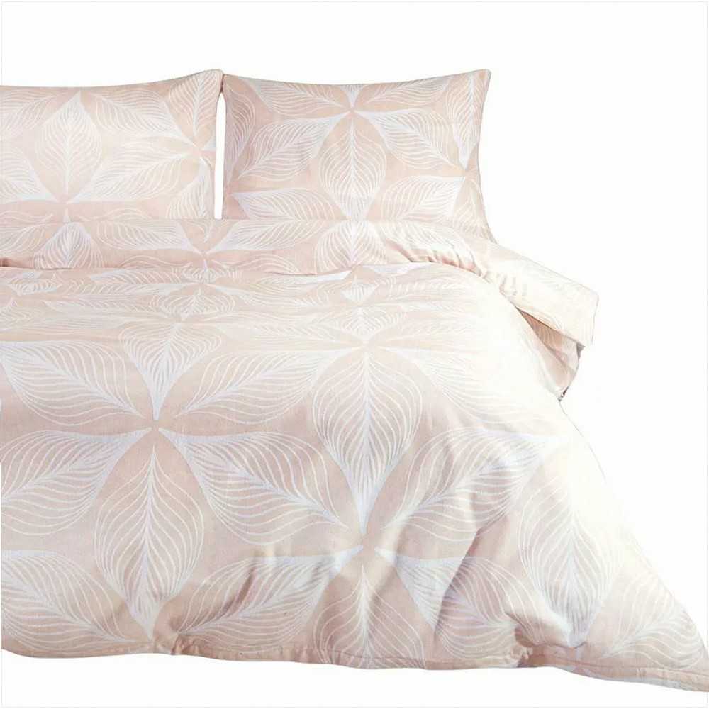 Flanelės patalynės komplektas 160x200 cm, minkšta medvilninė flanelė, gėlių geometrinis raštas, šilta žieminė patalynė, rožinis ir baltas patalynės komplektas, patalynė su užtrauktuku