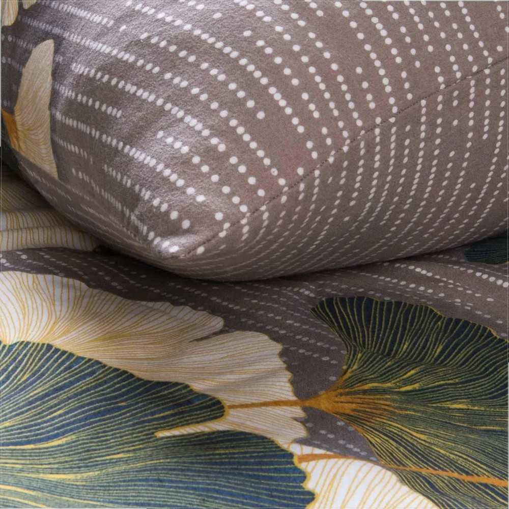 Flanelinės patalynės komplektas 180x200 cm, 100% medvilnė, šilta ir minkšta, ginkmedžio lapų raštas, užtrauktukas, rudeniui ir žiemai, miegamojo tekstilė
