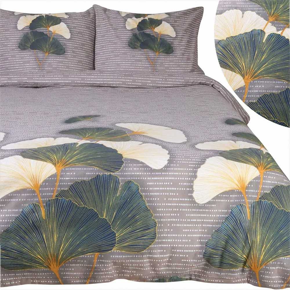 Flanelinės patalynės komplektas 180x200 cm, 100% medvilnė, šilta ir minkšta, ginkmedžio lapų raštas, užtrauktukas, rudeniui ir žiemai, miegamojo tekstilė