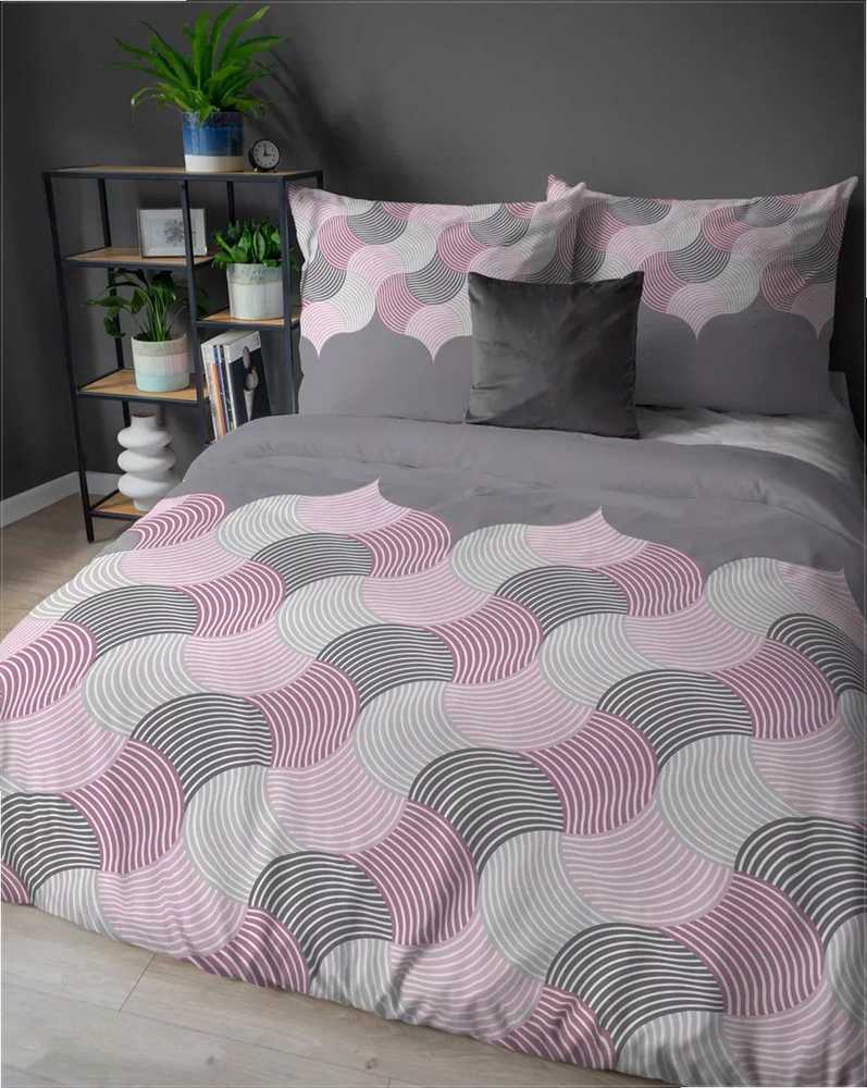 Flanelinės patalynės komplektas, 220x200 cm, pilkos ir rožinės geometrinės bangos, minkšta medvilninė patalynė, pastelinė gėlėta patalynė, dvigulė patalynė