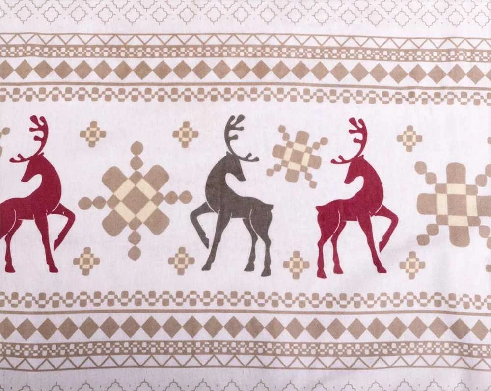 Multitex Flanelinės patalynės komplektas 220x200 cm, šiltas ir minkštas medvilninis antklodės užvalkalas su pagalvėmis, šventinis elnių raštas, smėlio ir balta spalva, žieminis komfortas, miegamojo tekstilė