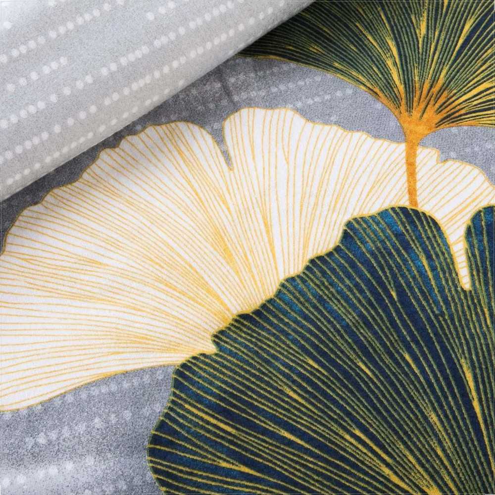 Flanelinės patalynės komplektas, 220x200 cm antklodės užvalkalas su pagalvių užvalkalais, šiltas ir minkštas medvilninis audinis, ginkmedžio lapų raštas, pilkai žalia spalva, miegamojo tekstilė