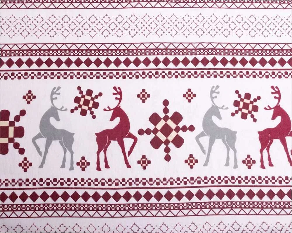 Multitex Flanelinės patalynės komplektas, 220x200 cm antklodės užvalkalas su pagalvių užvalkalais, raudonos ir baltos spalvos elnių raštas, šilta žieminė patalynė, Kalėdinė dovana, medvilninė flanelė