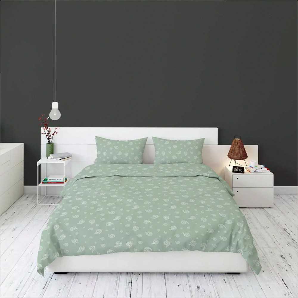 Flanelinės patalynės komplektas 220x200 cm, paisley raštas, mėtų fonas, minkšta medvilninė patalynė, patogi žieminė patalynė