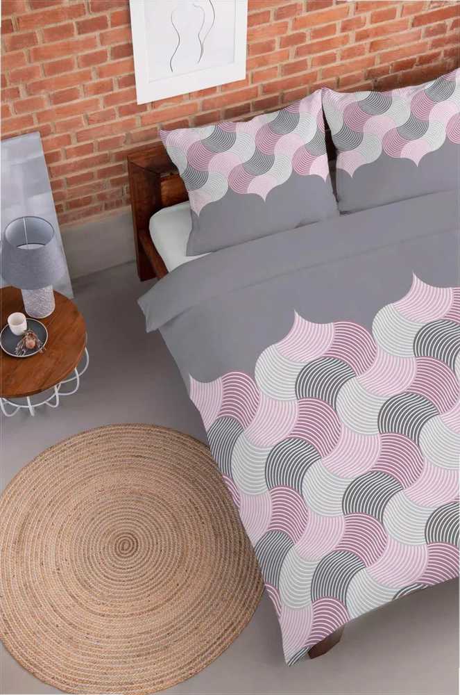 Flanelinės patalynės komplektas, 220x200 cm, pilkos ir rožinės geometrinės bangos, minkšta medvilninė patalynė, pastelinė gėlėta patalynė, dvigulė patalynė