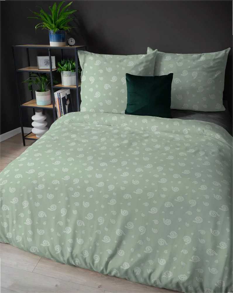 Flanelinės patalynės komplektas 220x200 cm, paisley raštas, mėtų fonas, minkšta medvilninė patalynė, patogi žieminė patalynė