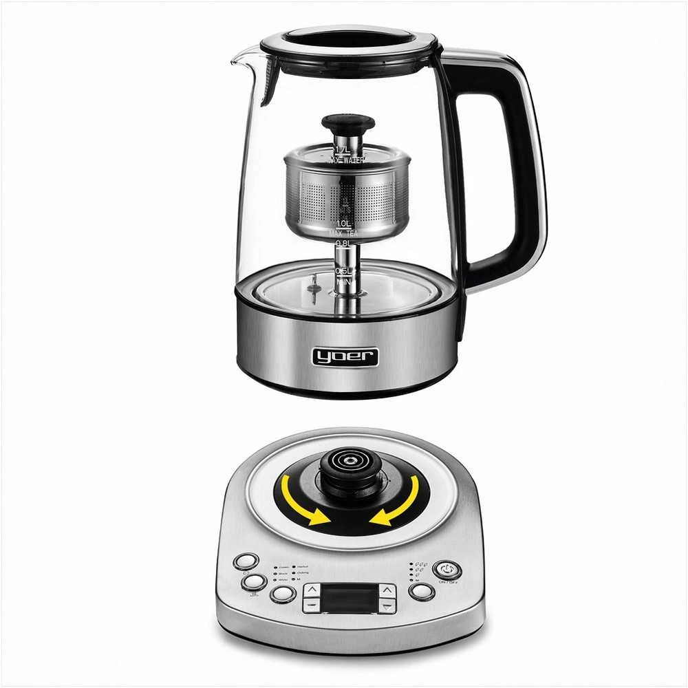 Flavoro Pro Stiklinis elektrinis virdulys su temperatūros reguliavimu arbatos ruošimui, 2200W 1.7L automatinis arbatos virimo aparatas, stiklinis virdulys su temperatūros nustatymu, automatinis arbatos virdulys, elektrinis stiklo virdulys, virtuvinis virdulys arbatai