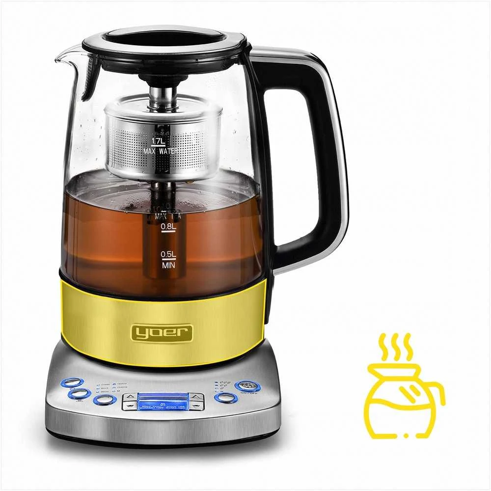 Flavoro Pro Stiklinis elektrinis virdulys su temperatūros reguliavimu arbatos ruošimui, 2200W 1.7L automatinis arbatos virimo aparatas, stiklinis virdulys su temperatūros nustatymu, automatinis arbatos virdulys, elektrinis stiklo virdulys, virtuvinis virdulys arbatai