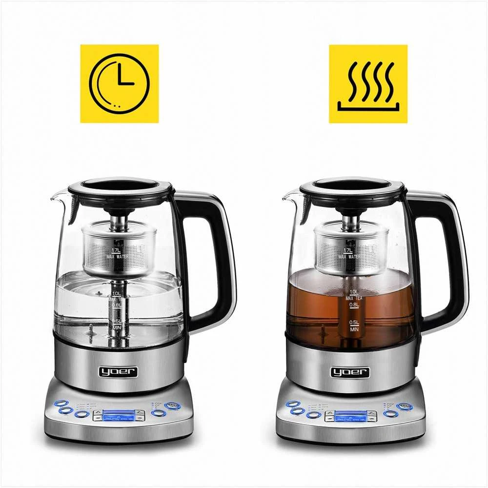 Flavoro Pro Stiklinis elektrinis virdulys su temperatūros reguliavimu arbatos ruošimui, 2200W 1.7L automatinis arbatos virimo aparatas, stiklinis virdulys su temperatūros nustatymu, automatinis arbatos virdulys, elektrinis stiklo virdulys, virtuvinis virdulys arbatai