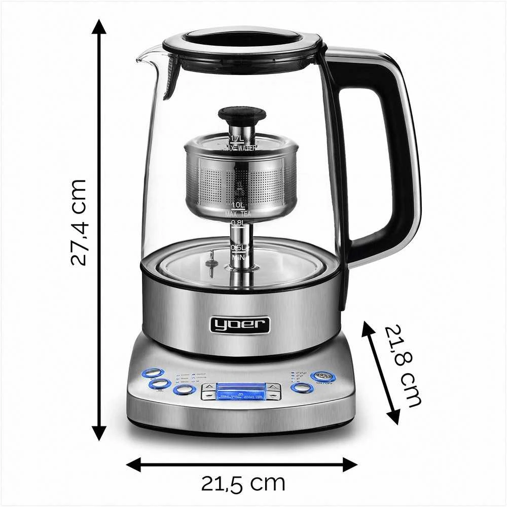 Flavoro Pro Stiklinis elektrinis virdulys su temperatūros reguliavimu arbatos ruošimui, 2200W 1.7L automatinis arbatos virimo aparatas, stiklinis virdulys su temperatūros nustatymu, automatinis arbatos virdulys, elektrinis stiklo virdulys, virtuvinis virdulys arbatai