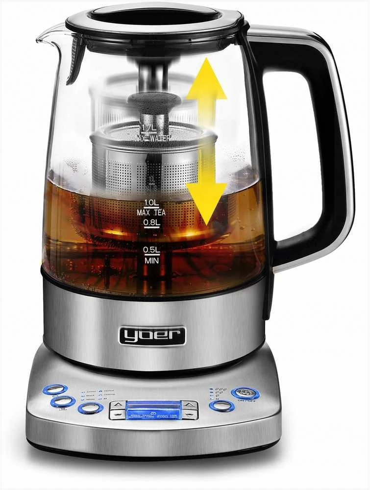 Flavoro Pro Stiklinis elektrinis virdulys su temperatūros reguliavimu arbatos ruošimui, 2200W 1.7L automatinis arbatos virimo aparatas, stiklinis virdulys su temperatūros nustatymu, automatinis arbatos virdulys, elektrinis stiklo virdulys, virtuvinis virdulys arbatai