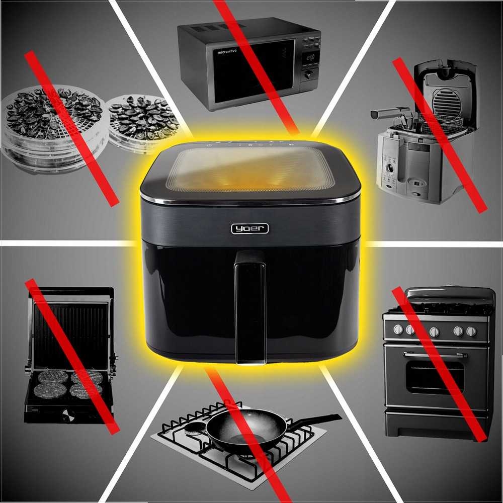 Fryvision Karšto oro gruzdintuvė 6.5L sveikam gaminimui, didelė galia 1700W, didelis stebėjimo langas, 12 programų, gruzdintuvė be aliejaus, daugiafunkcinė krosnelė, virtuvės kombainas