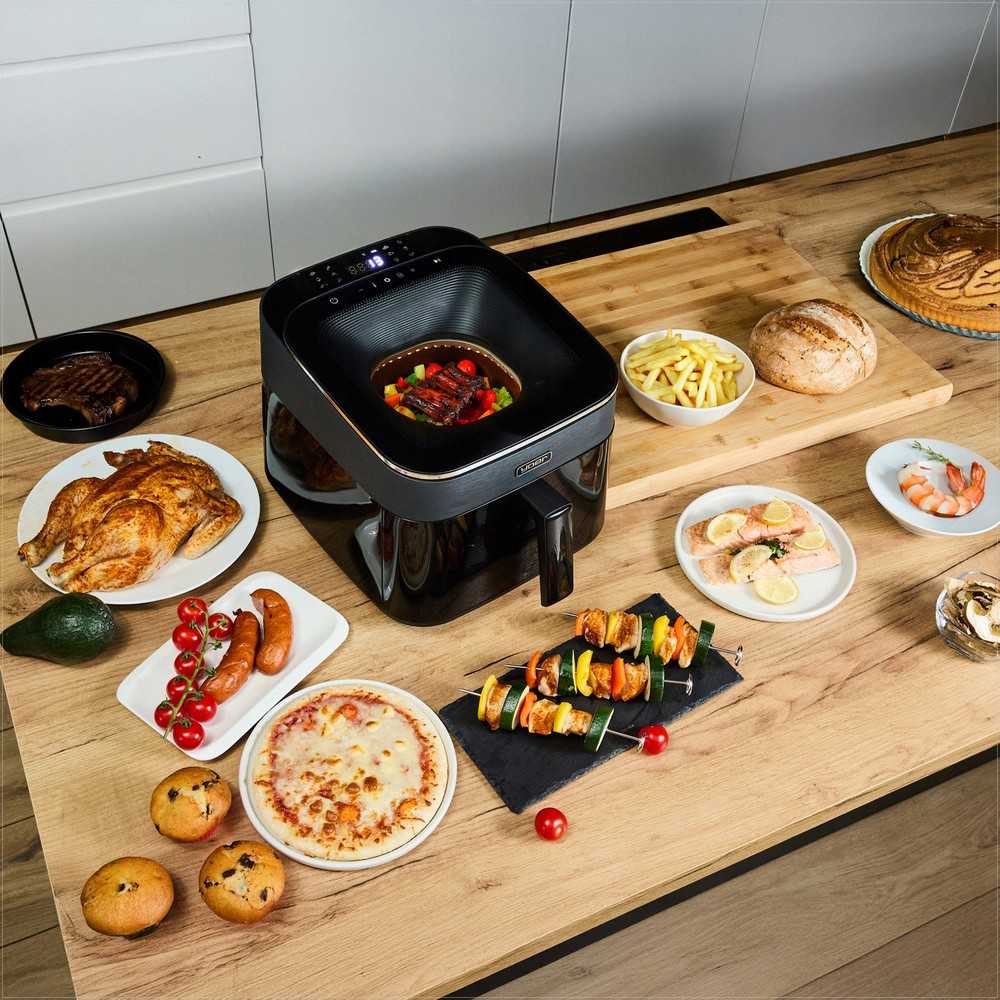 Fryvision Karšto oro gruzdintuvė 6.5L sveikam gaminimui, didelė galia 1700W, didelis stebėjimo langas, 12 programų, gruzdintuvė be aliejaus, daugiafunkcinė krosnelė, virtuvės kombainas