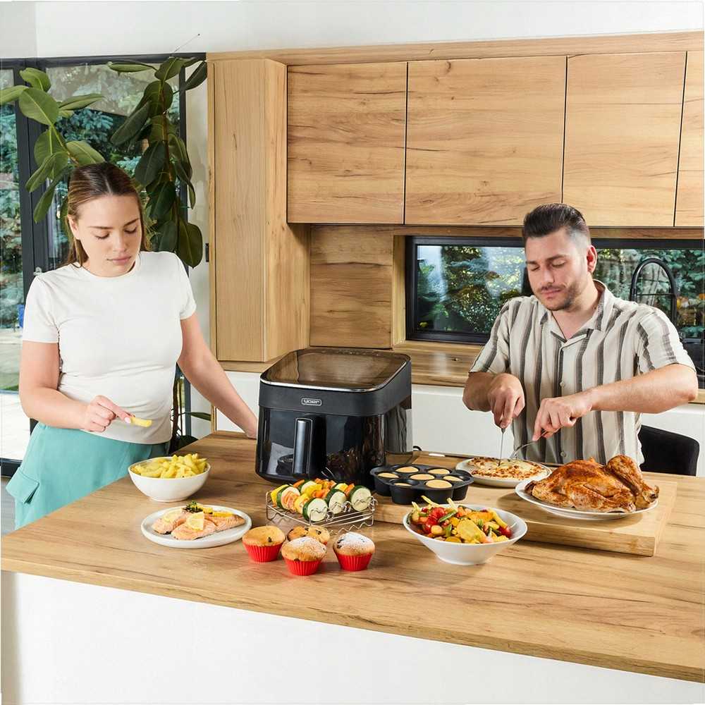 Fryvision Karšto oro gruzdintuvė 6.5L sveikam gaminimui, didelė galia 1700W, didelis stebėjimo langas, 12 programų, gruzdintuvė be aliejaus, daugiafunkcinė krosnelė, virtuvės kombainas
