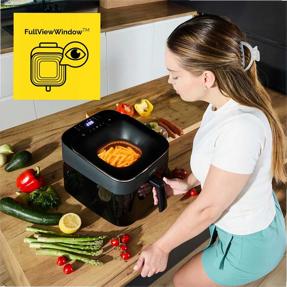 Fryvision Karšto oro gruzdintuvė 6.5L sveikam gaminimui, didelė galia 1700W, didelis stebėjimo langas, 12 programų, gruzdintuvė be aliejaus, daugiafunkcinė krosnelė, virtuvės kombainas