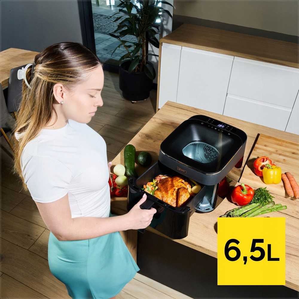 Fryvision Karšto oro gruzdintuvė 6.5L sveikam gaminimui, didelė galia 1700W, didelis stebėjimo langas, 12 programų, gruzdintuvė be aliejaus, daugiafunkcinė krosnelė, virtuvės kombainas
