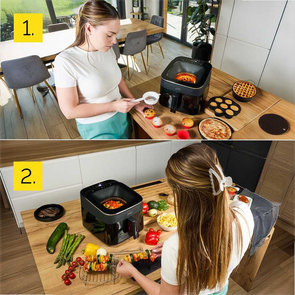 Fryvision Karšto oro gruzdintuvė 6.5L sveikam gaminimui, didelė galia 1700W, didelis stebėjimo langas, 12 programų, gruzdintuvė be aliejaus, daugiafunkcinė krosnelė, virtuvės kombainas