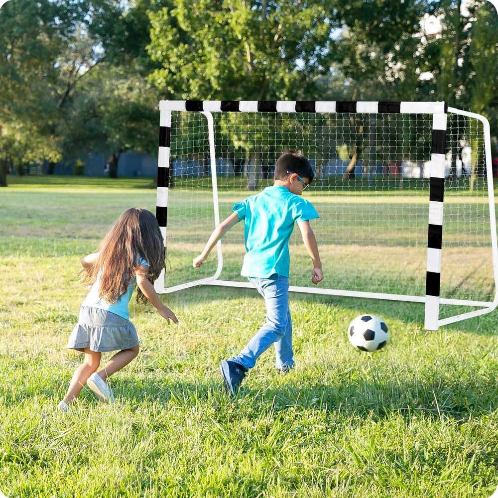 Futbolo vartai 180x120x60 cm, su patvariu tinklu, lengvai surenkami futbolo vartai, lauko futbolo vartai