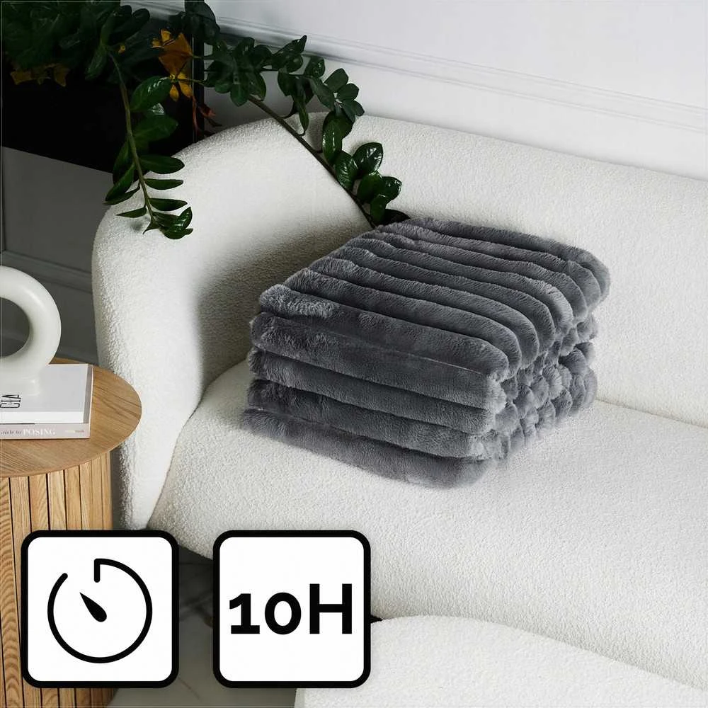 Fuzzo Didelė elektrinė antklodė 180x160 cm dviem asmenims, pliušas ir flanelė, 160W šildymas, LCD valdymas, 10 temperatūros nustatymų, 10 valandų laikmatis, elektrinis šildomas užtiesalas, šildanti antklodė lovai