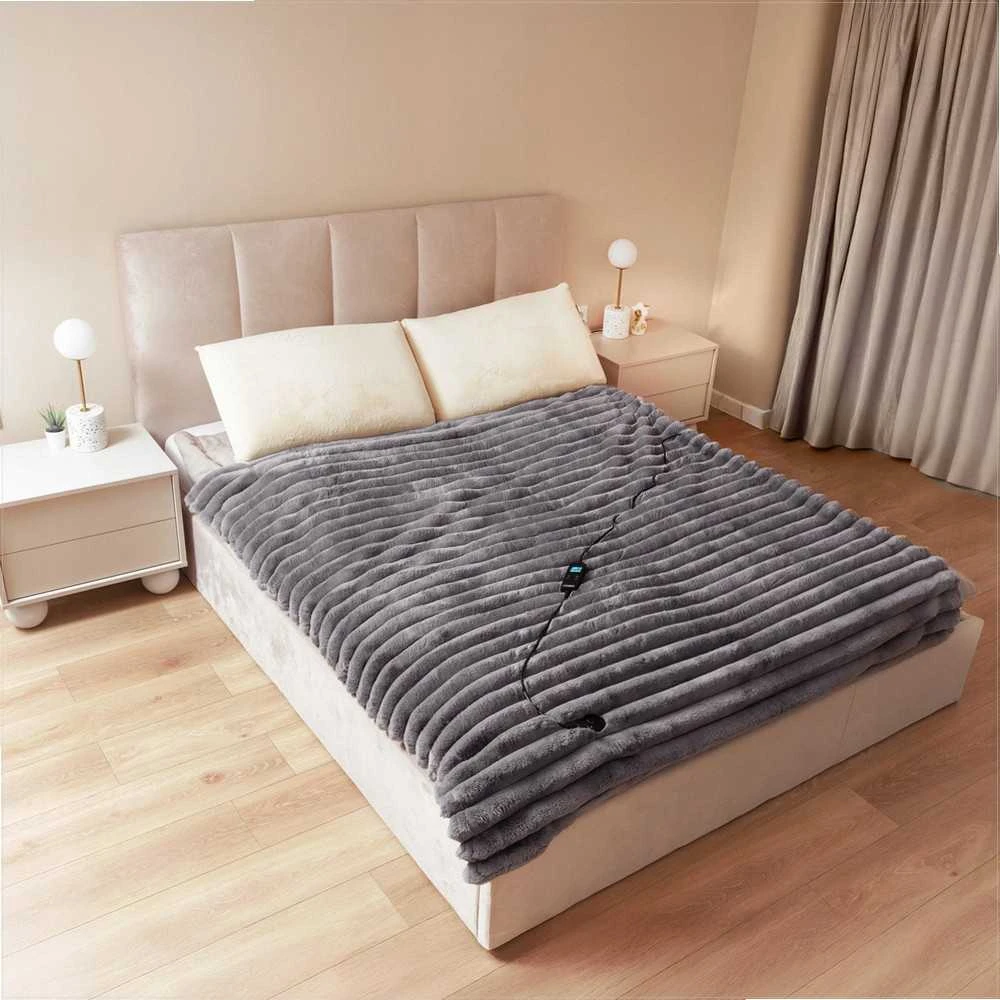 Fuzzo Didelė elektrinė antklodė 180x160 cm dviem asmenims, pliušas ir flanelė, 160W šildymas, LCD valdymas, 10 temperatūros nustatymų, 10 valandų laikmatis, elektrinis šildomas užtiesalas, šildanti antklodė lovai