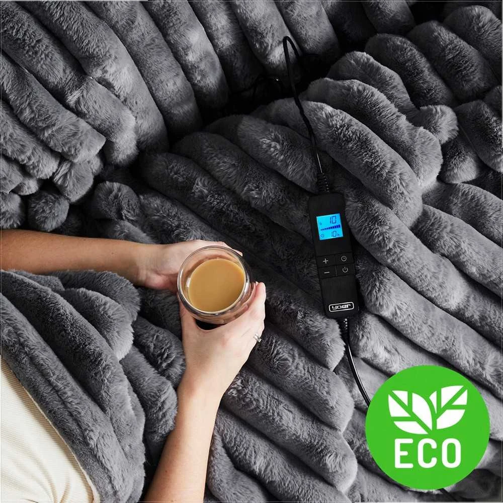 Fuzzo Didelė elektrinė antklodė 180x160 cm dviem asmenims, pliušas ir flanelė, 160W šildymas, LCD valdymas, 10 temperatūros nustatymų, 10 valandų laikmatis, elektrinis šildomas užtiesalas, šildanti antklodė lovai