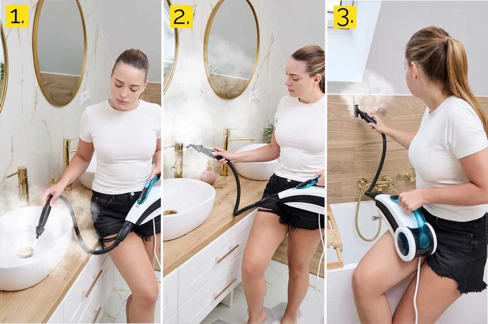 Garinis mopas ir rankinis garintuvas 2-in-1 giliam valymui, 1600W didelė galia, 15 sekundžių įkaitimas, 25 minučių veikimo laikas, garinis valytuvas, grindų plovimo įrenginys