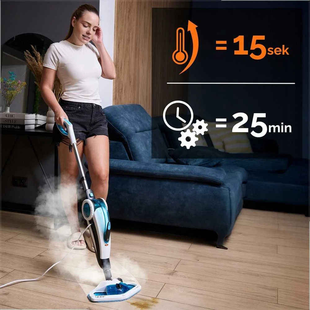 Garinis mopas ir rankinis garintuvas 2-in-1 giliam valymui, 1600W didelė galia, 15 sekundžių įkaitimas, 25 minučių veikimo laikas, garinis valytuvas, grindų plovimo įrenginys