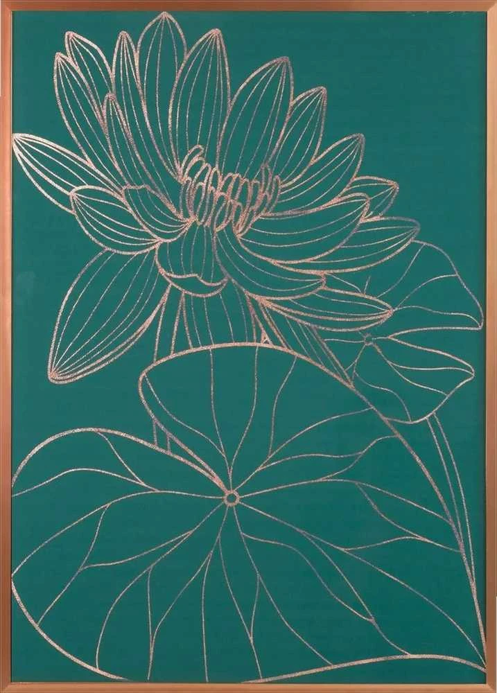 Eurofirany Gėlių sienų menas, žalias ir vario gėlių paveikslas, dekoratyvinis įrėmintas drobės atspaudas, 53x73 cm sienų dekoras, botaninis sienos pakabinimas