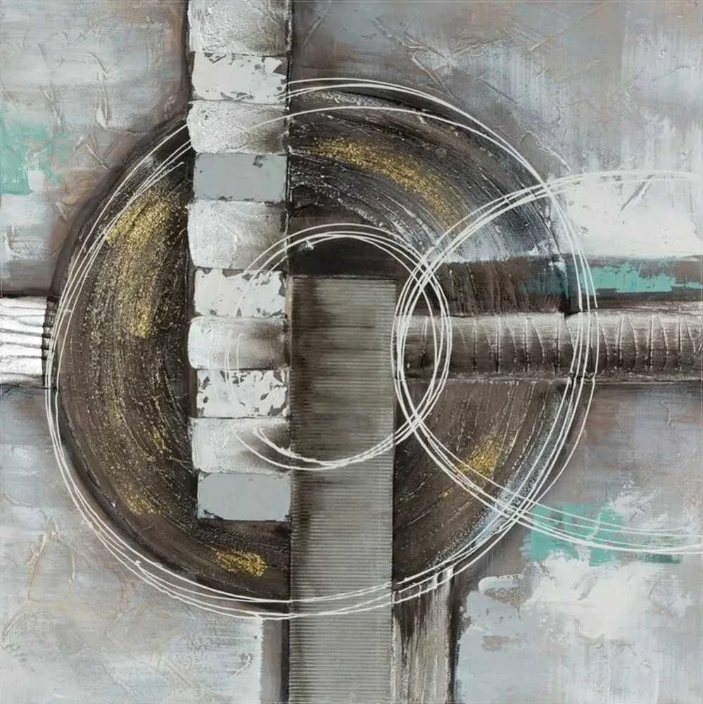 Eurofirany Geometrinės abstrakcijos sienos menas, rankomis tapyta ant drobės, smėlio spalvos tonai, modernus dekoras, 80x80 cm, abstraktus paveikslas, interjero detalė