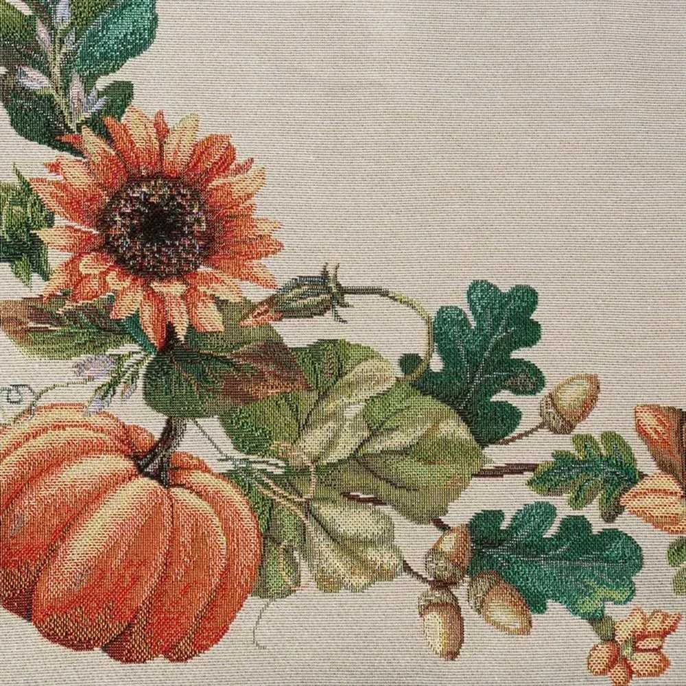 Eurofirany Gobeleno stalo tiesė, 140x180 cm, moliūgų ir saulėgrąžų raštas, natūrali oranžinė, rudens dekoras, stalo užtiesalas, šventinė staltiesė