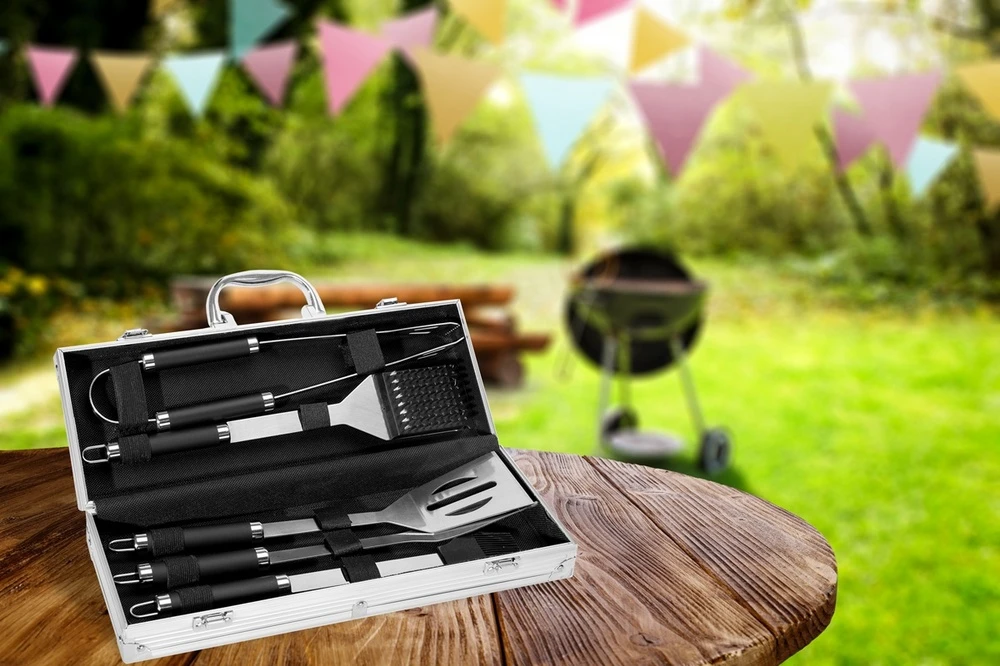 Grilio įrankių rinkinys, 6 vnt. su dėklu, nerūdijančio plieno, nešiojamas BBQ rinkinys, kepsninės įrankiai, lauko kepimui