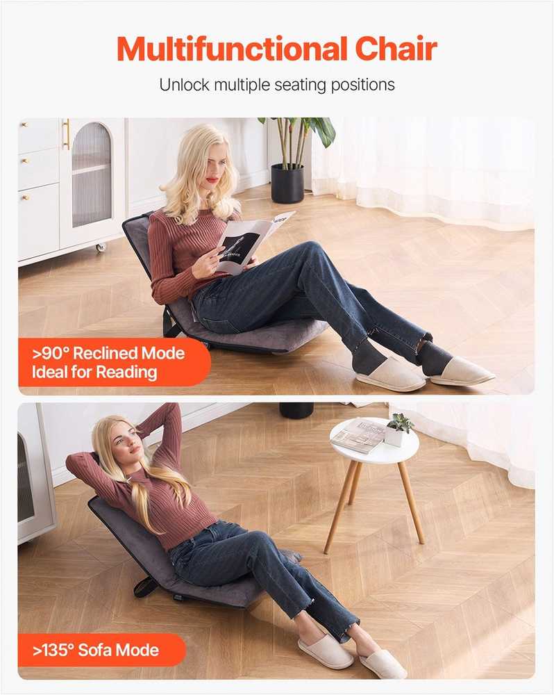 Grindų kėdė su 6 padėčių reguliuojama nugaros atrama, sulankstoma poilsio sofa skaitymui ir žaidimams, reguliuojama grindų sėdynė meditacinė kėdė nešiojamas grindų gultas