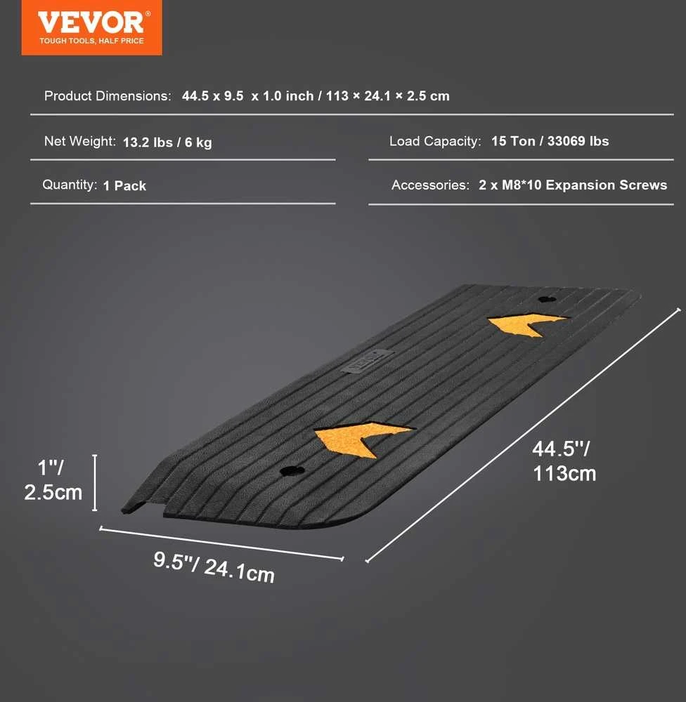 VEVOR Guminis slenksčio pandusas, neįgaliųjų vežimėliams, motoroleriams