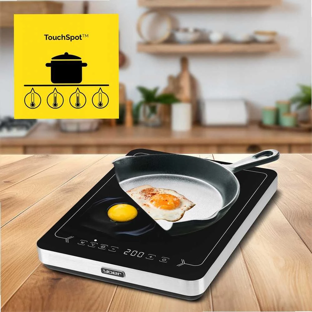 Inducto Nešiojama indukcinė kaitlentė 3000W, kempingui ir namams, 10 galios lygių, 10 temperatūros nustatymų, 22 cm kaitvietė, indukcinė viryklė, nešiojama elektrinė plytelė, galinga indukcinė plytelė maistui gaminti