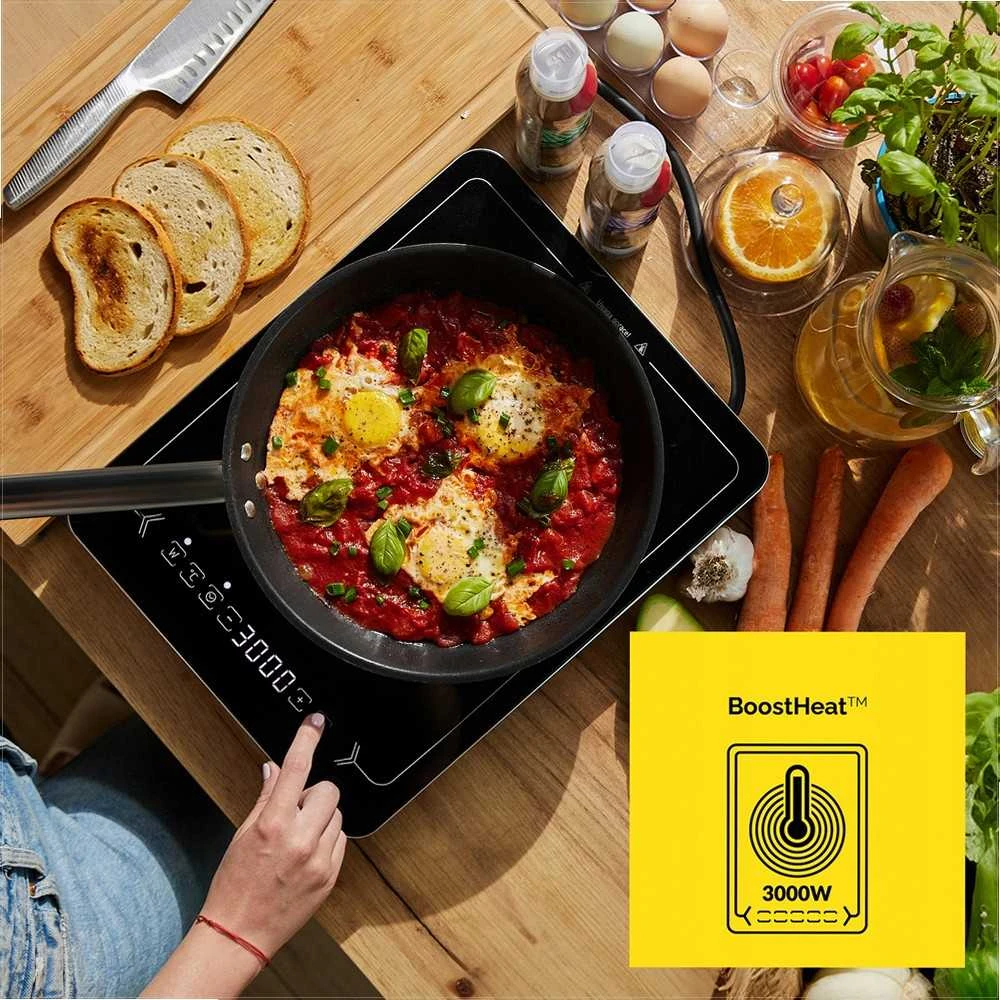 Inducto Nešiojama indukcinė kaitlentė 3000W, kempingui ir namams, 10 galios lygių, 10 temperatūros nustatymų, 22 cm kaitvietė, indukcinė viryklė, nešiojama elektrinė plytelė, galinga indukcinė plytelė maistui gaminti