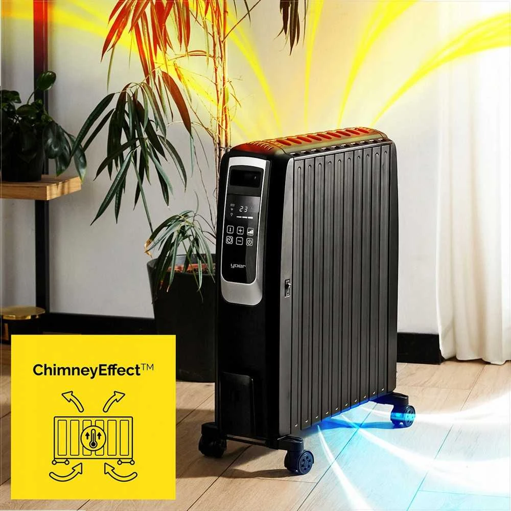 Inferno Tepalinis šildytuvas 2500W su Wi-Fi ir laikmačiu, 10 sekcijų, eco režimas, kamino efektas, išmanus alyvos radiatorius, taupantis energiją elektrinis radiatorius