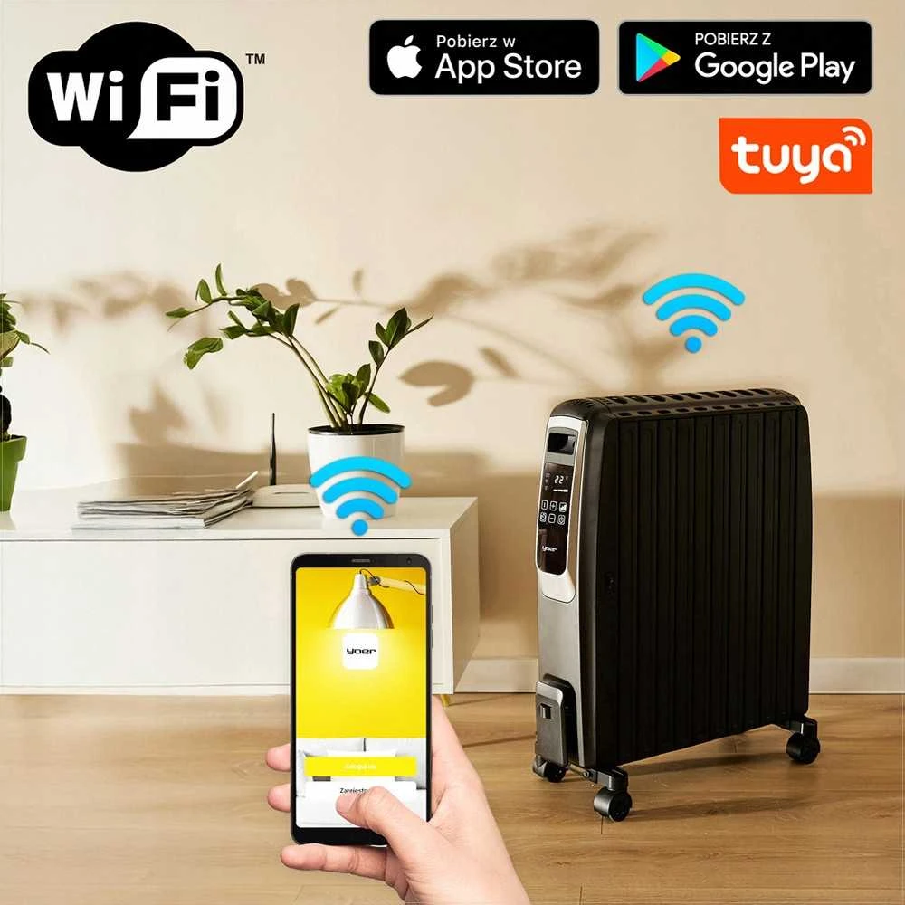 Inferno Tepalinis šildytuvas 2500W su Wi-Fi ir laikmačiu, 10 sekcijų, eco režimas, kamino efektas, išmanus alyvos radiatorius, taupantis energiją elektrinis radiatorius
