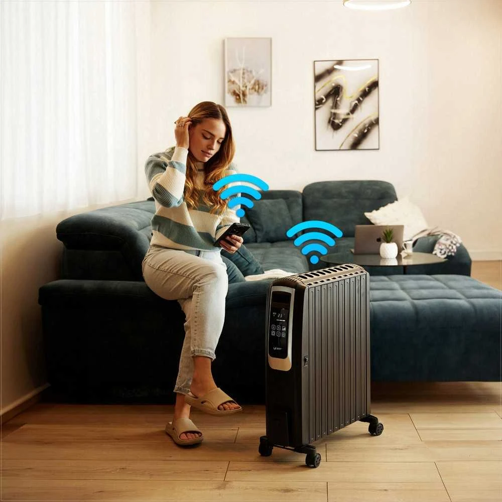 Inferno Tepalinis šildytuvas 2500W su Wi-Fi ir laikmačiu, 10 sekcijų, eco režimas, kamino efektas, išmanus alyvos radiatorius, taupantis energiją elektrinis radiatorius