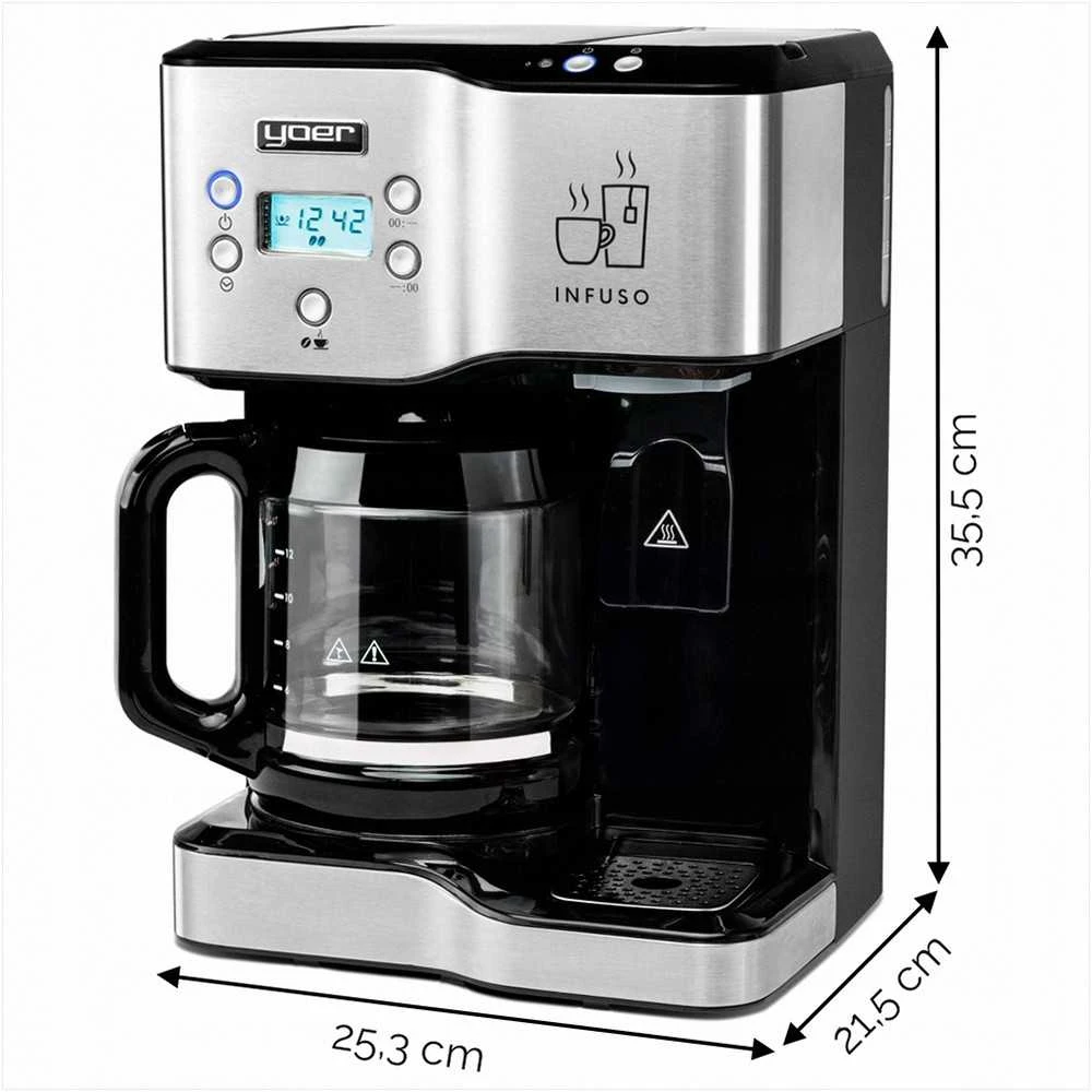 Infuso Kavos aparatas 2 in 1 su karšto vandens dozatoriumi kavai ir arbatai, 1900W, 1.8L vandens talpa, 24h laikmatis, lašelinis kavos virimo aparatas, elektrinis virdulys