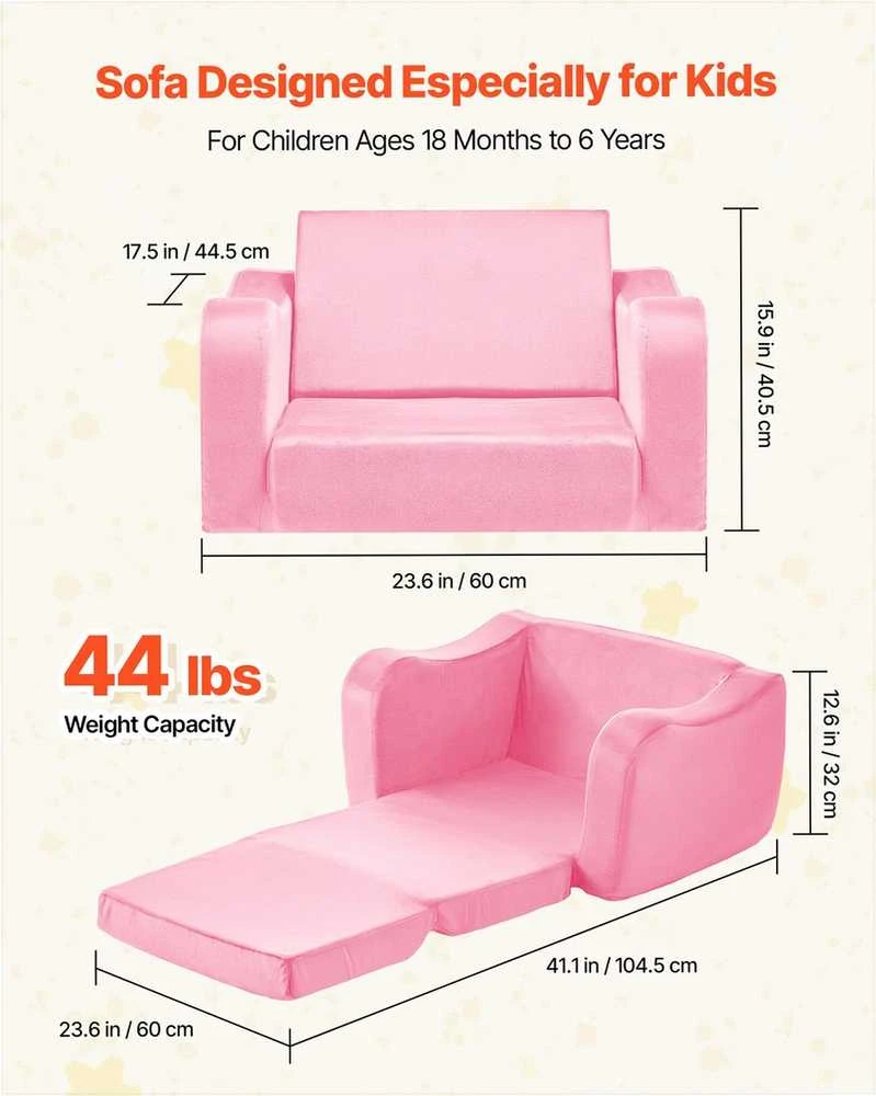 Išlankstoma vaikiška sofa žaidimams ir poilsiui, itin plati sėdynė, minkšti porankiai, transformuojama sofa mažyliams, išlankstoma vaikiška kušetė