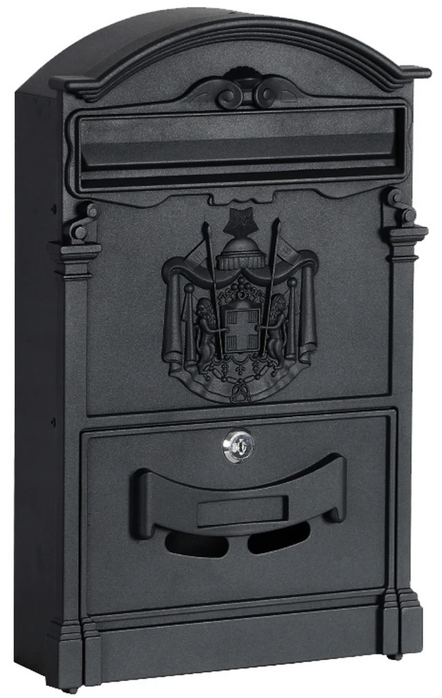 Juoda pašto dėžutė, cinkuotas plienas, senovinio stiliaus, užrakinamas, metalinė, klasikinė, retro
