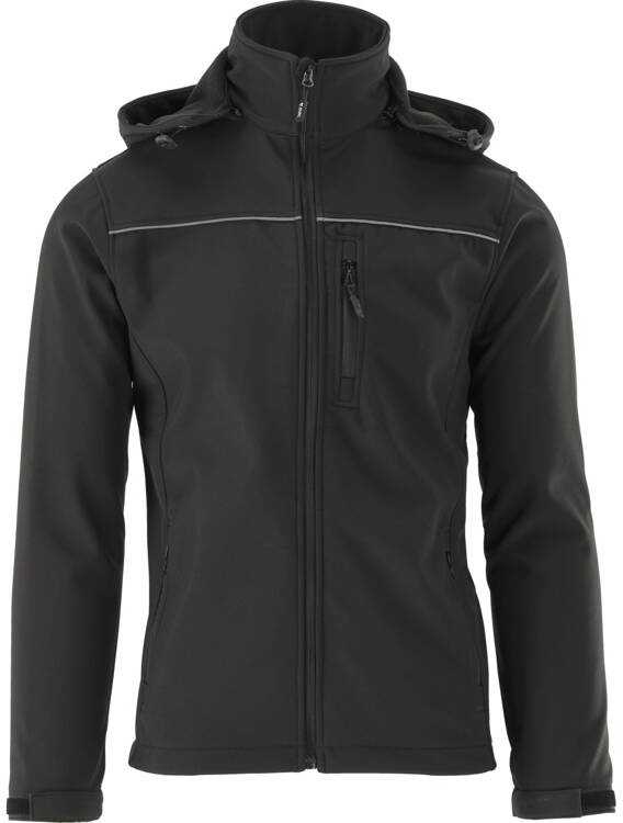Juoda Softshell striukė su gobtuvu, atspari vandeniui ir kvėpuojanti, darbo striukė, poliesterio softshell, dydis L, darbo drabužių striukė
