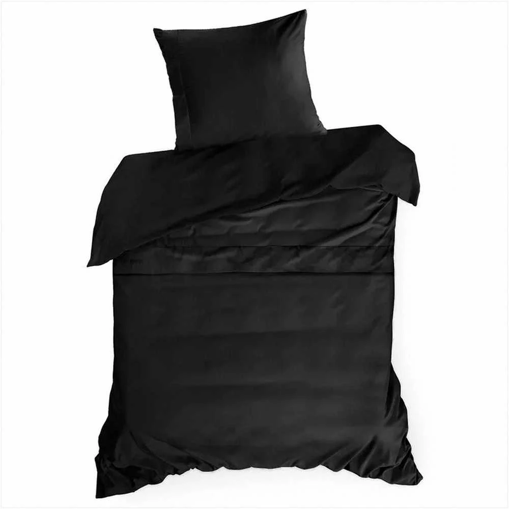 Eurofirany Juodas medvilninio satino patalynės komplektas, vientisa spalva, 220x200 cm antklodės užvalkalas su 2 pagalvių užvalkalais 70x80 cm, elegantiška miegamojo tekstilė, prabangi patalynė