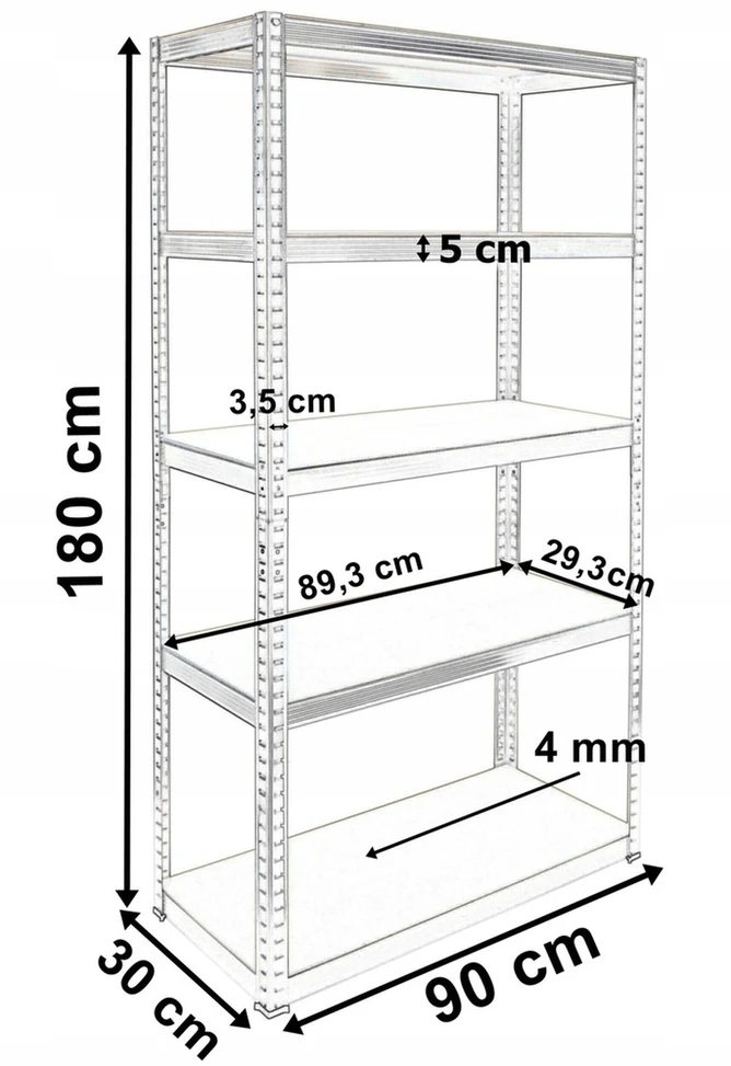 Juodas sandėliavimo stelažas 180x90x30 cm, 875 kg, lentynos, garažui, sandėliukui, dirbtuvėms
