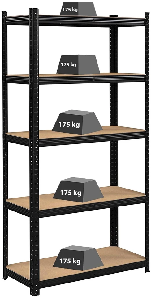 Juodas sandėliavimo stelažas 180x90x30 cm, 875 kg, lentynos, garažui, sandėliukui, dirbtuvėms