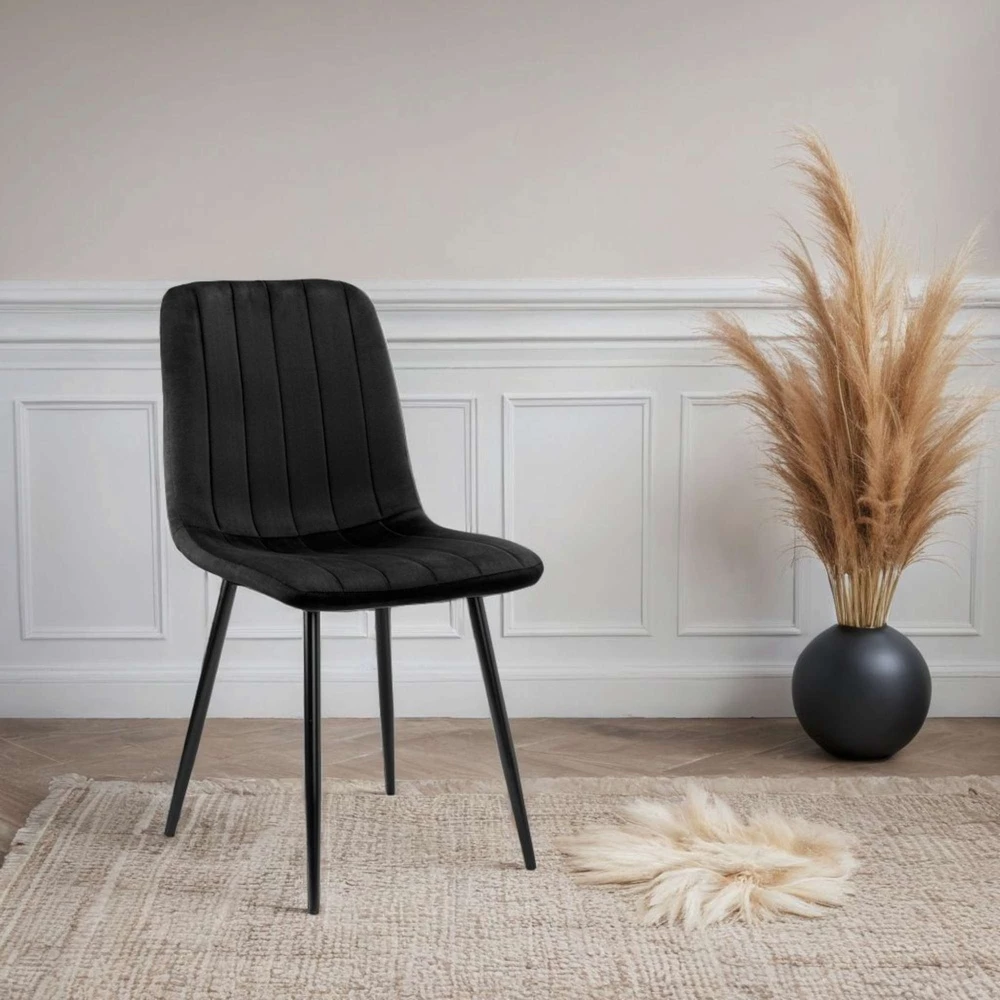 Juodo aksomo valgomojo kėdė, ergonomiška, 120 kg, patogi, minkšta, virtuvės kėdė su atlošu