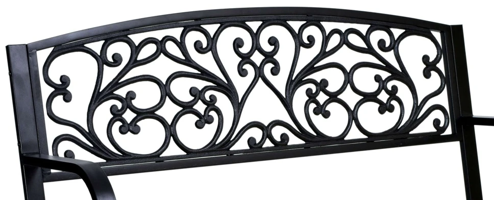 Juodo metalo ir ketaus sodo suoliukas su mediniu sėdynės pagrindu, 120 cm, lauko baldai, parkui, terasai