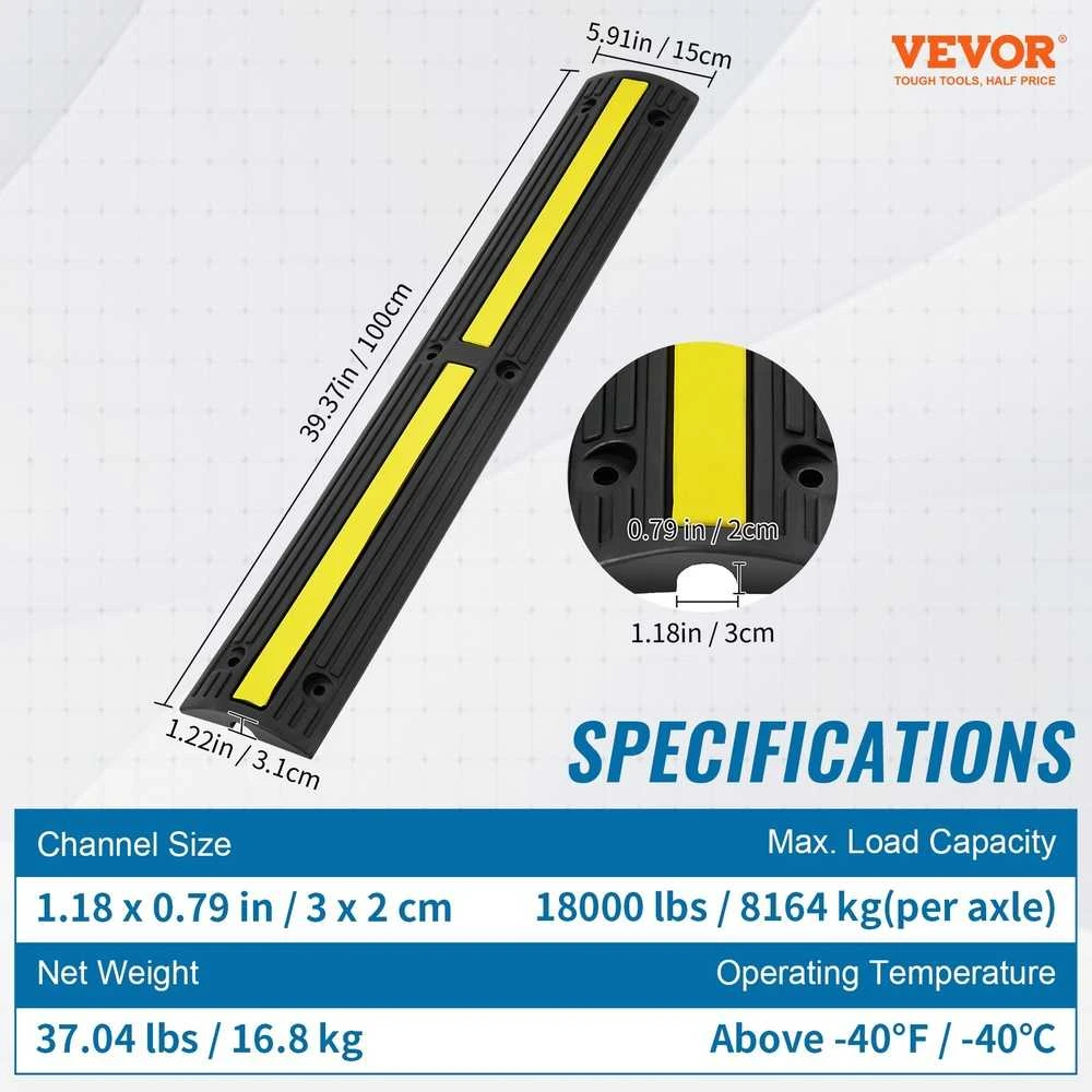 VEVOR Kabelių apsaugos rampos, tvirtos, guma, 8164 kg, 100 cm, apsauga